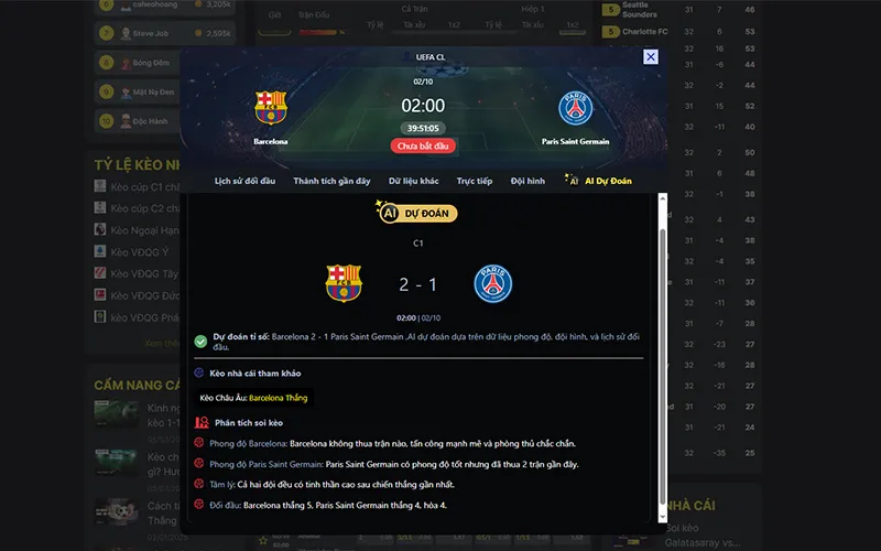 Dự đoán kết quả AI Barcelona vs PSG 02h00 ngày 02/10/2025