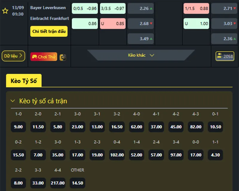 Tỷ lệ kèo Leverkusen vs Frankfurt hôm nay 01h30 ngày 13/9/2025