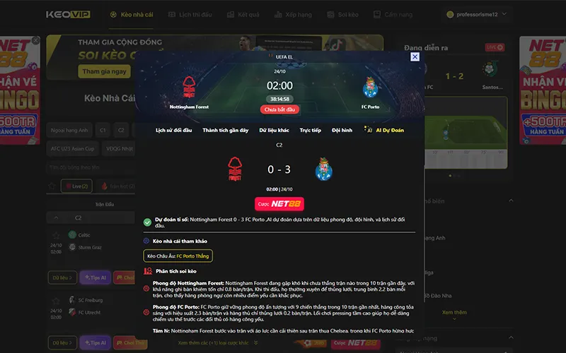 Dự đoán kết quả AI Nottingham vs Porto 02h00 ngày 24/10/2025