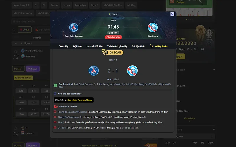 Dự đoán kết quả AI PSG vs Strasbourg 01h45 ngày 18/10/2025