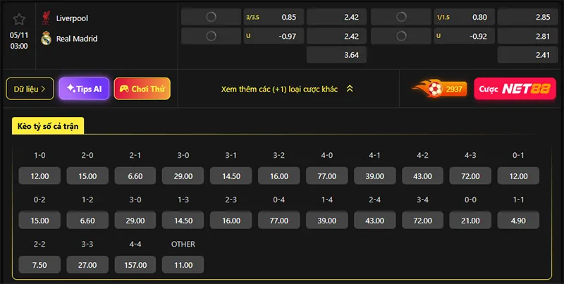 Tỷ lệ kèo Liverpool vs Real Madrid hôm nay 03h00 ngày 05/11/2025