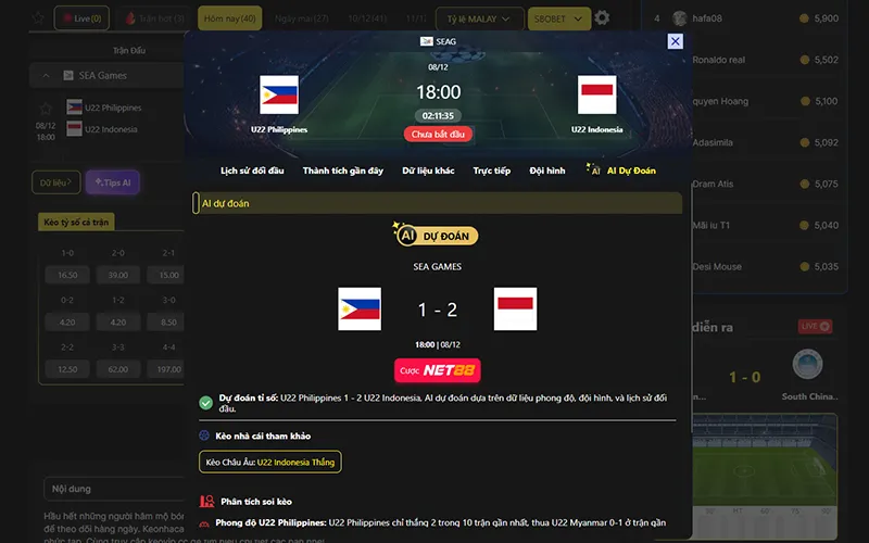 Dự đoán kết quả AI U22 Philippines vs U22 Indonesia 18h00 ngày 08/12/2025