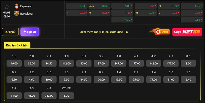 Tỷ lệ kèo Espanyol vs Barcelona hôm nay 03h00 ngày 04/01/2026