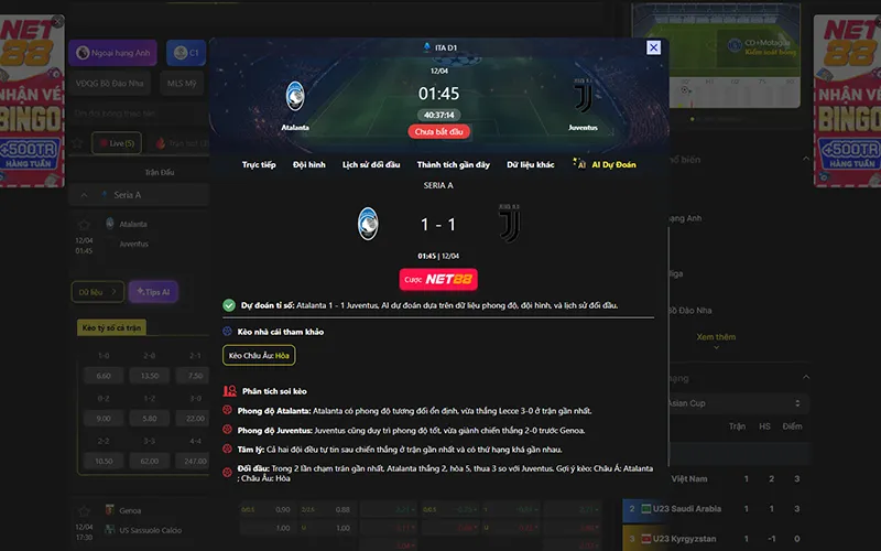 Dự đoán kết quả AI Atalanta vs Juventus 01h45 ngày 12/4/2026