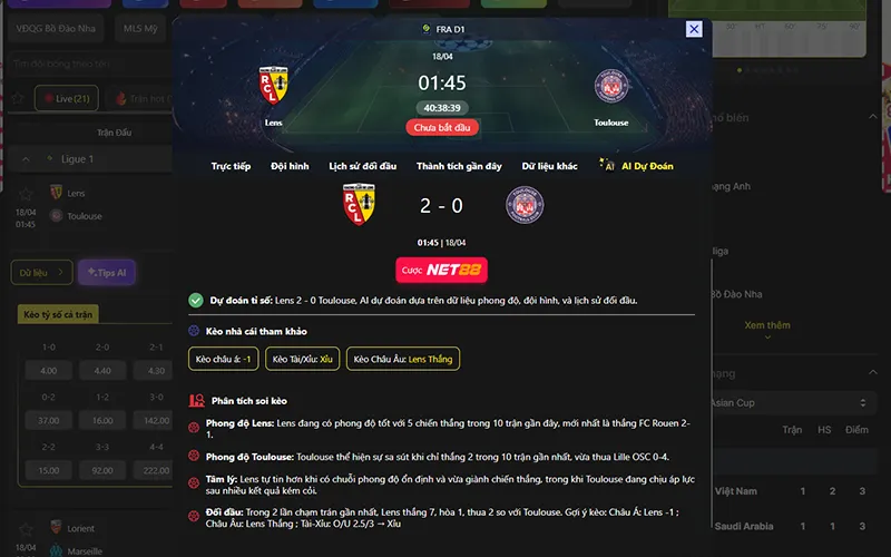 Dự đoán kết quả AI Lens vs Toulouse 01h45 ngày 18/4/2026